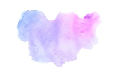 Beyaz üzerine izole edilmiş, sıvı bir kova boyası ile soyut suluboya arka plan görüntüsü. Pembe ve mavi pastel tonları