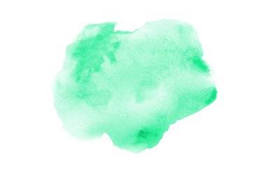 Beyaz üzerine izole edilmiş, sıvı bir kova boyası ile soyut suluboya arka plan görüntüsü. Turkuaz tonları