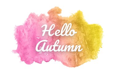 Kova boyası sıvı bir sıçrama ile soyut suluboya arka plan görüntüsü. Pembe ve sarı tonları. Merhaba sonbahar