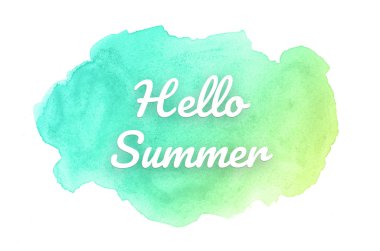 Kova boyası sıvı bir sıçrama ile soyut suluboya arka plan görüntüsü. Yeşil ve sarı pastel tonları. Merhaba yaz