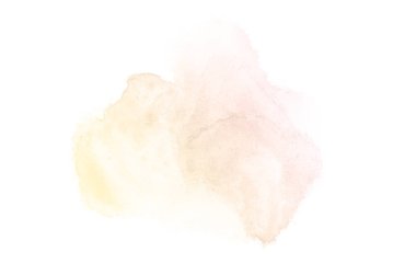 Beyaz üzerine izole edilmiş, sıvı bir kova boyası ile soyut suluboya arka plan görüntüsü. Pembe ve sarı tonları