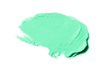 Smear ve ruj veya akrilik boya beyaz arka plan üzerinde izole doku. Lipgloss veya sıvı oje leke örneği inme. Güzellik kozmetik tasarım için eleman. Turkuaz renk