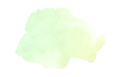 Beyaz üzerine izole edilmiş, sıvı bir kova boyası ile soyut suluboya arka plan görüntüsü. Yeşil ve sarı pastel tonları