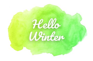 Kova boyası sıvı bir sıçrama ile soyut suluboya arka plan görüntüsü. Yeşil ve sarı pastel tonları. Merhaba kış