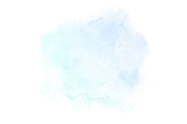 Beyaz üzerine izole edilmiş, sıvı bir kova boyası ile soyut suluboya arka plan görüntüsü. Mavi ve turkuaz pastel tonları