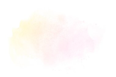 Beyaz üzerine izole edilmiş, sıvı bir kova boyası ile soyut suluboya arka plan görüntüsü. Pembe ve sarı tonları