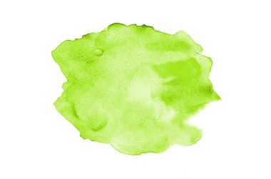 Beyaz üzerine izole edilmiş, sıvı bir kova boyası ile soyut suluboya arka plan görüntüsü. Açık yeşil tonları