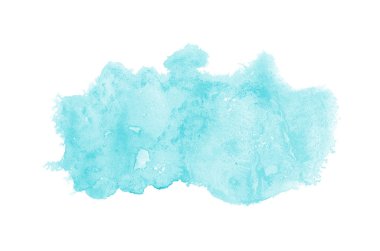 Beyaz üzerine izole edilmiş, sıvı bir kova boyası ile soyut suluboya arka plan görüntüsü. Açık mavi tonları
