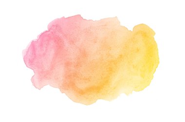 Beyaz üzerine izole edilmiş, sıvı bir kova boyası ile soyut suluboya arka plan görüntüsü. Pembe ve sarı tonları