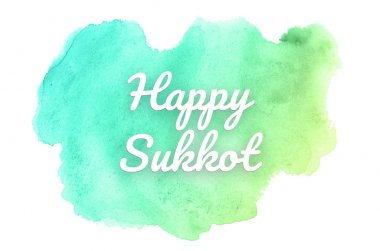 Kova boyası sıvı bir sıçrama ile soyut suluboya arka plan görüntüsü. Yeşil ve sarı pastel tonları. Mutlu Sukkot