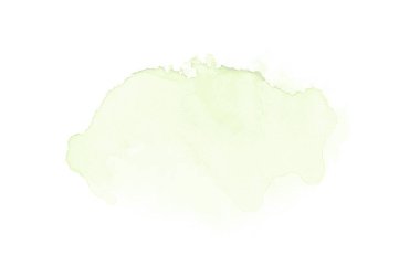 Beyaz üzerine izole edilmiş, sıvı bir kova boyası ile soyut suluboya arka plan görüntüsü. Yeşil tonları