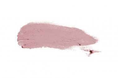 Smear ve ruj veya akrilik boya beyaz arka plan üzerinde izole doku. Lipgloss veya sıvı oje leke örneği inme. Güzellik kozmetik tasarım için eleman. Koyu kırmızı renk