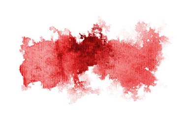 Aquarelle boya, üzerinde beyaz izole bir sıvı sıçrama ile suluboya arka plan görüntüsü. Kırmızı tonları