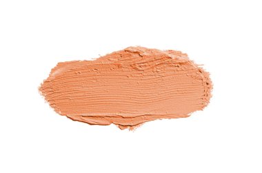 Smear ve ruj veya akrilik boya beyaz arka plan üzerinde izole doku. Lipgloss veya sıvı oje leke örneği inme. Güzellik kozmetik tasarım için eleman. Turuncu renk