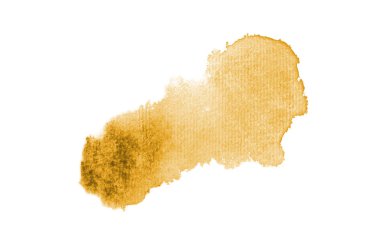 Beyaz üzerine izole edilmiş, sıvı bir kova boyası ile soyut suluboya arka plan görüntüsü. Açık turuncu tonları