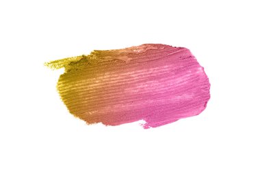 Smear ve ruj veya akrilik boya beyaz arka plan üzerinde izole doku. Lipgloss veya sıvı oje leke örneği inme. Güzellik kozmetik tasarım için eleman. Bronz renk