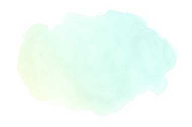 Beyaz üzerine izole edilmiş, sıvı bir kova boyası ile soyut suluboya arka plan görüntüsü. Yeşil ve sarı pastel tonları