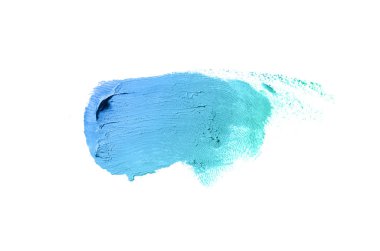 Smear ve ruj veya akrilik boya beyaz arka plan üzerinde izole doku. Turkuaz mavisi renk