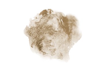 Beyaz üzerine izole edilmiş, sıvı bir kova boyası ile soyut suluboya arka plan görüntüsü. Kahverengi tonları