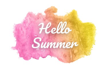 Kova boyası sıvı bir sıçrama ile soyut suluboya arka plan görüntüsü. Pembe ve sarı tonları. Merhaba yaz