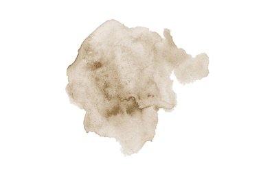 Beyaz üzerine izole edilmiş, sıvı bir kova boyası ile soyut suluboya arka plan görüntüsü. Kahverengi tonları