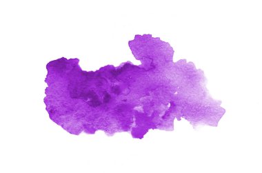 Beyaz üzerine izole edilmiş, sıvı bir kova boyası ile soyut suluboya arka plan görüntüsü. Mor tonları