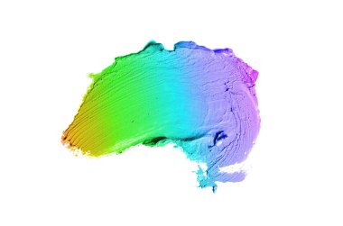 Smear ve ruj veya akrilik boya beyaz arka plan üzerinde izole doku. Lipgloss veya sıvı oje leke örneği inme. Güzellik kozmetik tasarım için eleman. Gökkuşağı rengi