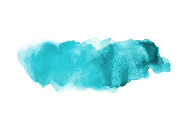 Beyaz üzerine izole edilmiş, sıvı bir kova boyası ile soyut suluboya arka plan görüntüsü. Açık mavi tonları