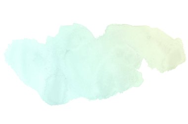 Beyaz üzerine izole edilmiş, sıvı bir kova boyası ile soyut suluboya arka plan görüntüsü. Yeşil ve sarı pastel tonları