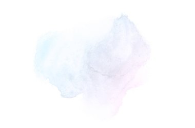 Beyaz üzerine izole edilmiş, sıvı bir kova boyası ile soyut suluboya arka plan görüntüsü. Pembe ve mavi pastel tonları