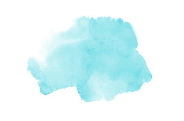 Beyaz üzerine izole edilmiş, sıvı bir kova boyası ile soyut suluboya arka plan görüntüsü. Açık mavi tonları