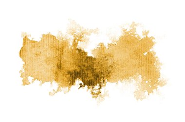 Beyaz üzerine izole edilmiş, sıvı bir kova boyası ile soyut suluboya arka plan görüntüsü. Açık turuncu tonları