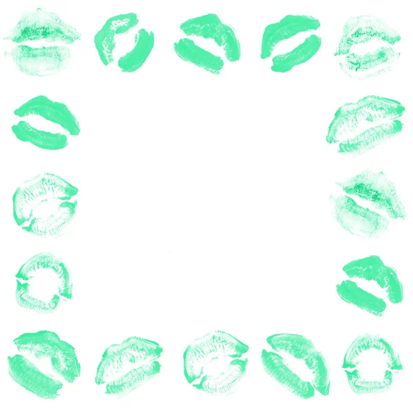 Vrouwelijke lippen lipstick kiss print set voor Valentijn dag geïsoleerd op wit. Turquoise kleur — Stockfoto