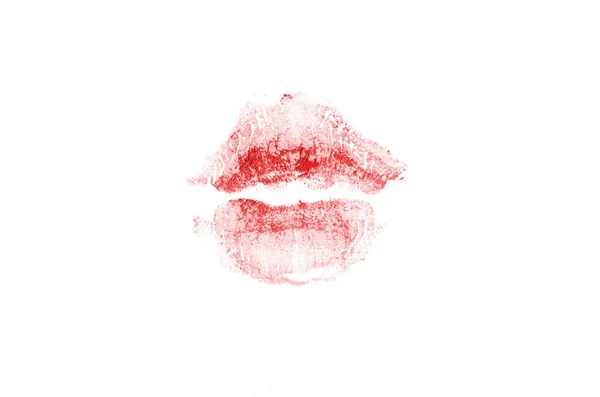 白い背景に色の口紅のキスマーク 美しい唇は白で隔離されています 熱いキスの明るい刻印 バレンタインデーのファッショナブルな要素 — ストック写真