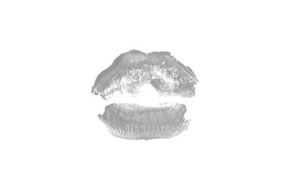 Губна помада поцілунок Відзначте на білому фоні. Красиві губи ізольовані. Сірий колір — стокове фото