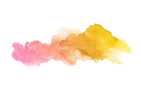 Abstraktes Aquarell-Hintergrundbild mit einem flüssigen Spritzer Aquarellfarbe, isoliert auf Weiß. rosa und gelbe Töne — Stockfoto