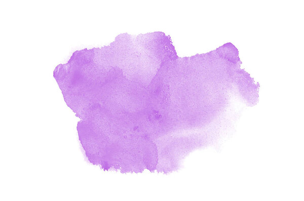Abstract watercolor background image with a liquid splatter of aquarelle paint, isolated on white. Purple tones