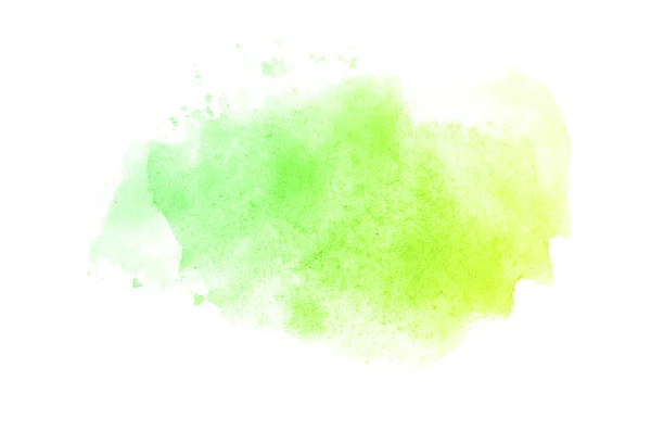 Abstraktes Aquarell-Hintergrundbild mit einem flüssigen Spritzer Aquarellfarbe, isoliert auf weißem Grund. Pastelltöne grün und gelb — Stockfoto