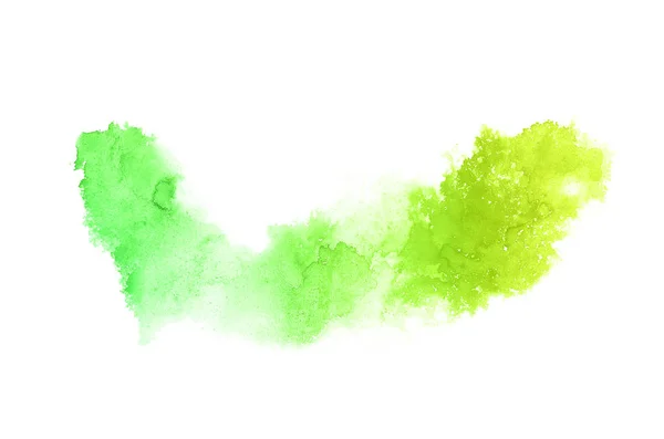 抽象水彩背景图像与水彩漆的液体飞溅，在白色上隔离。绿色和黄色柔和色调 — 图库照片