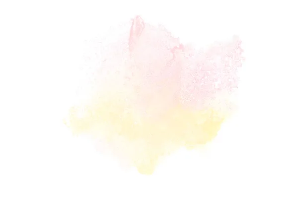 Abstrakt akvarell bakgrundsbild med en flytande splatter av akvarellfärg, isolerad på vitt. Rosa och gula toner — Stockfoto