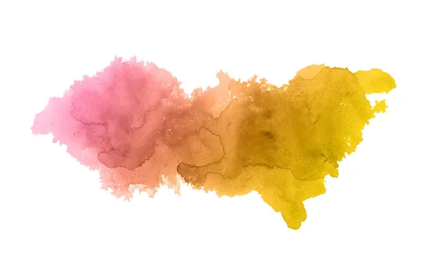 Imagen de fondo de acuarela abstracta con una salpicadura líquida de pintura acuarela, aislada en blanco. Tonos rosa y amarillo — Foto de Stock