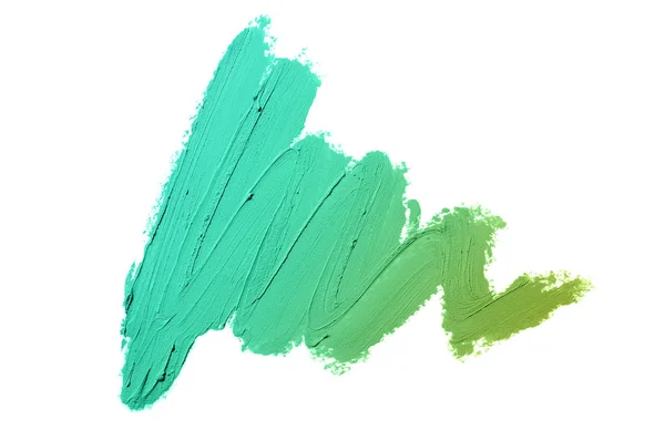 Smear en textuur van lippenstift of acrylverf geïsoleerd op witte achtergrond. Emerald kleur — Stockfoto