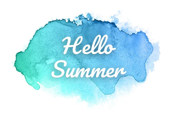 Abstrakt akvarell bakgrundsbild med en flytande splatter av akvarellfärg. Blå och turkos pastellfärger. Hello Summer — Stockfoto