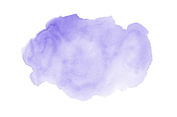 Abstract watercolor background image with a liquid splatter of aquarelle paint, isolated on white. Violet tones