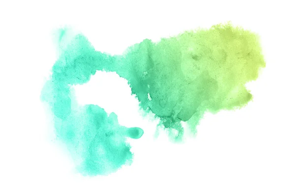 Imagem de fundo aquarela abstrata com um respingo líquido de tinta aquarelle, isolado sobre branco.tons pastel verde e amarelo — Fotografia de Stock