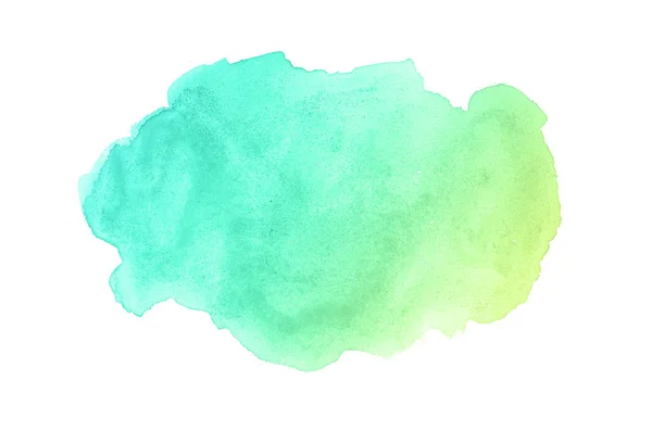 Abstraktes Aquarell-Hintergrundbild mit einem flüssigen Spritzer Aquarellfarbe, isoliert auf weißem Grund. Pastelltöne grün und gelb — Stockfoto