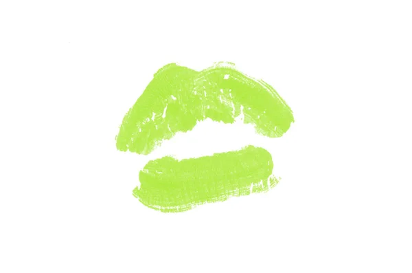 Segno di bacio rossetto su sfondo bianco. Belle labbra isolate. Colore verde chiaro — Foto Stock
