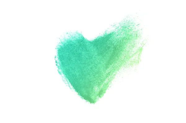 Liquid lipstick heart shape smudge isolated on white background. Emerald color — Stock Photo, Image