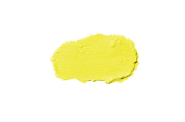 Επίχρισμα και υφή του κραγιόν ή ακρυλικό χρώμα απομονώνονται σε λευκό φόντο. Κίτρινο χρώμα — Φωτογραφία Αρχείου