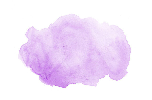 Abstract watercolor background image with a liquid splatter of aquarelle paint, isolated on white. Purple tones